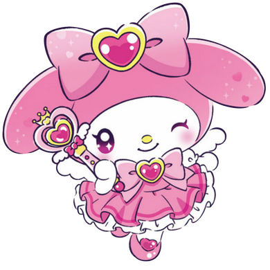 me irl. Picture of the sanrio character my melody with a pink princess dress and magical girl wand.